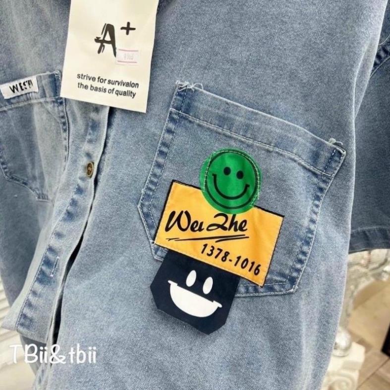 Áo bầu sơ mi bò đuôi tôm form rộng có túi- jean quảng châu mềm mịn