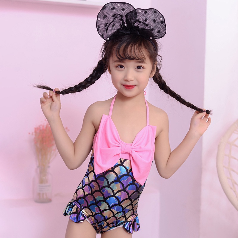 Bộ đồ bơi cho bé gái Trẻ em bikini một mảnh hình nơ nàng tiên cá thiết kế flash Áo tắm Đồ bơi cho bé Quần áo bơi AKKU