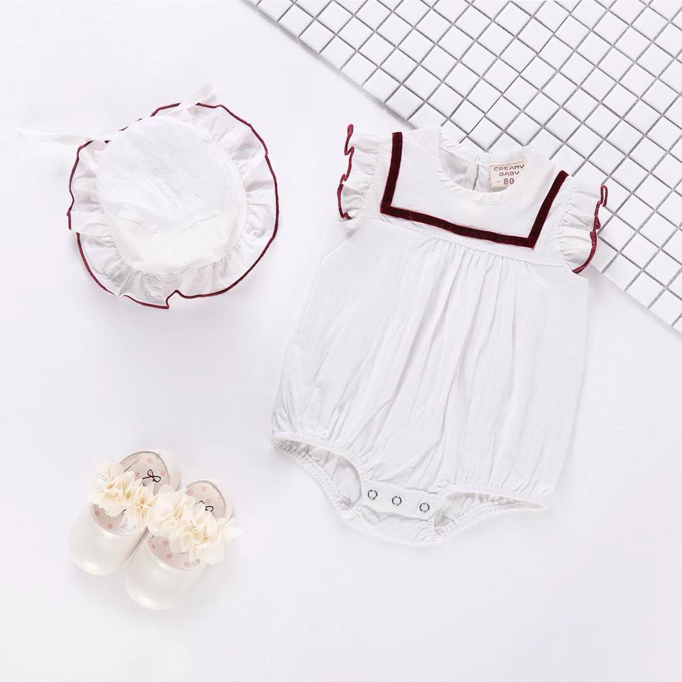 Set đồ bé gái - Body cotton kèm mũ siêu xinh cho bé