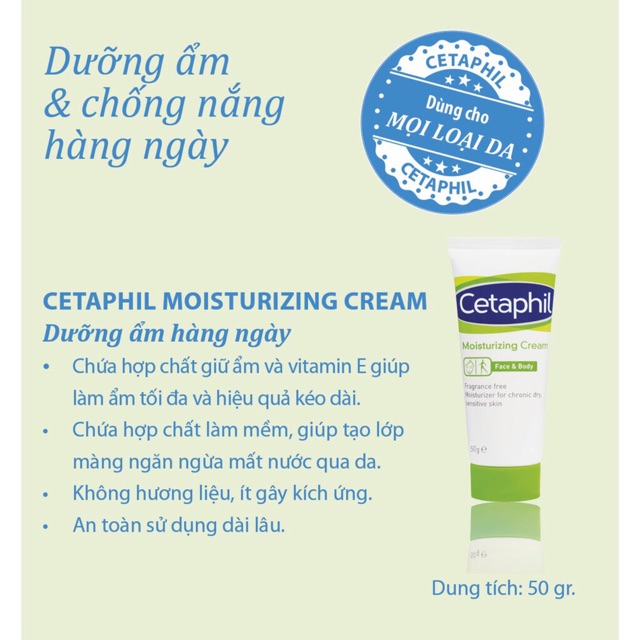 KEM DƯỠNG ẨM CETAPHIL MOISTURIZING CREAM(HÀNG NHẬP KHẨU)50G