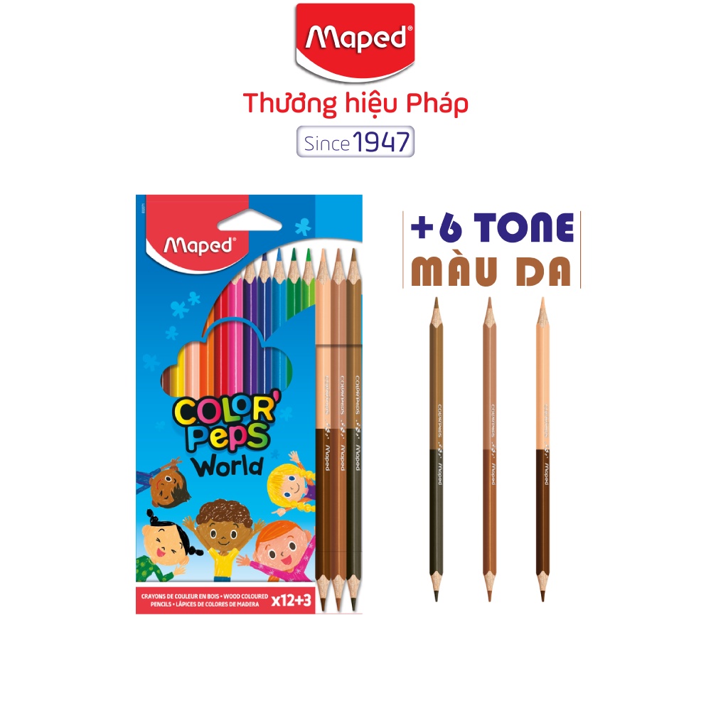 **MỚI** Chì màu Color'Peps World - 12 màu/hộp + 6 màu da (MAPED Chính Hãng)