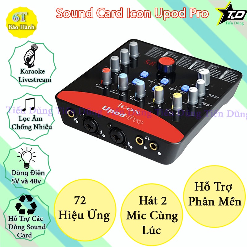 Mic Thu Âm Aqta ALC290 và Sound Card Icon Upod Pro Kèm Chân Kẹp Dây Livestream MA2 Dây Mic 3m Zắc 6.5 , Dây Truyền Nhạc