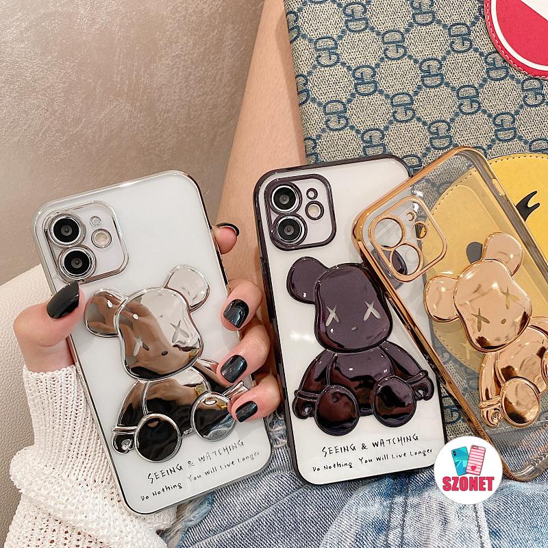 Ốp Điện Thoại TPU Mềm Họa Tiết Gấu 3D Bảo Vệ Ống Kính Cho iPhone 14 13 12 11 Pro Max Mini XS XR X 8 7 6 6S Plus + SE 2020