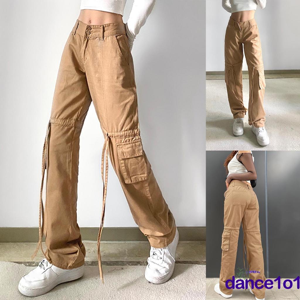 ❀LZ✡Women’ Fashion Solid Color Multi-pocket High Waist Long Pants