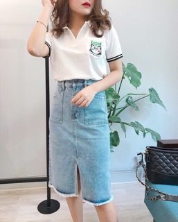 Chân váy jean xẻ dài