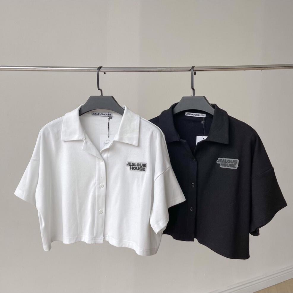 [Hàng VNXK]Áo Croptop Cổ Bẻ Chữ Ngực Nữ- Phông Thun Polo Chữ Ngực Cộc Tay Ullzang Đen|Trắng|Tím Siêu Hot | BigBuy360 - bigbuy360.vn