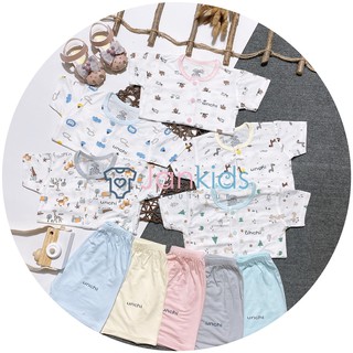 Bộ cộc tay unchi chất peptit cổ màu khuy giữa cho bé 4-15kg