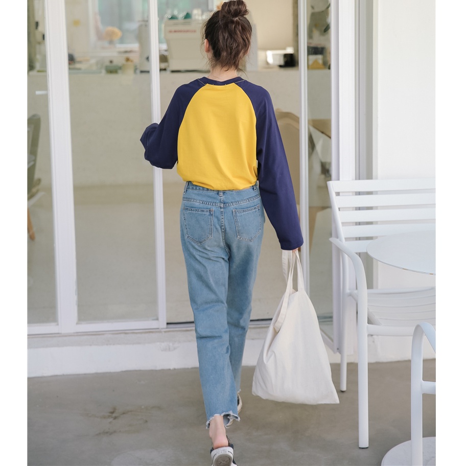 Áo thun peppermint 30676 tay dài cổ tròn in chữ màu sắc