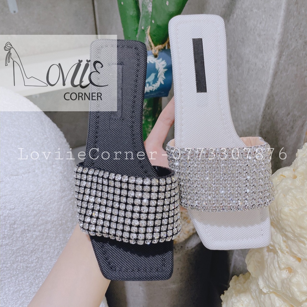 DÉP NỮ CAO CẤP LOVIIECORNER - DÉP BỆT THỜI TRANG QUAI ĐÍNH ĐÁ BẢN TO ĐẾ THẤP HIỆN ĐẠI D220624