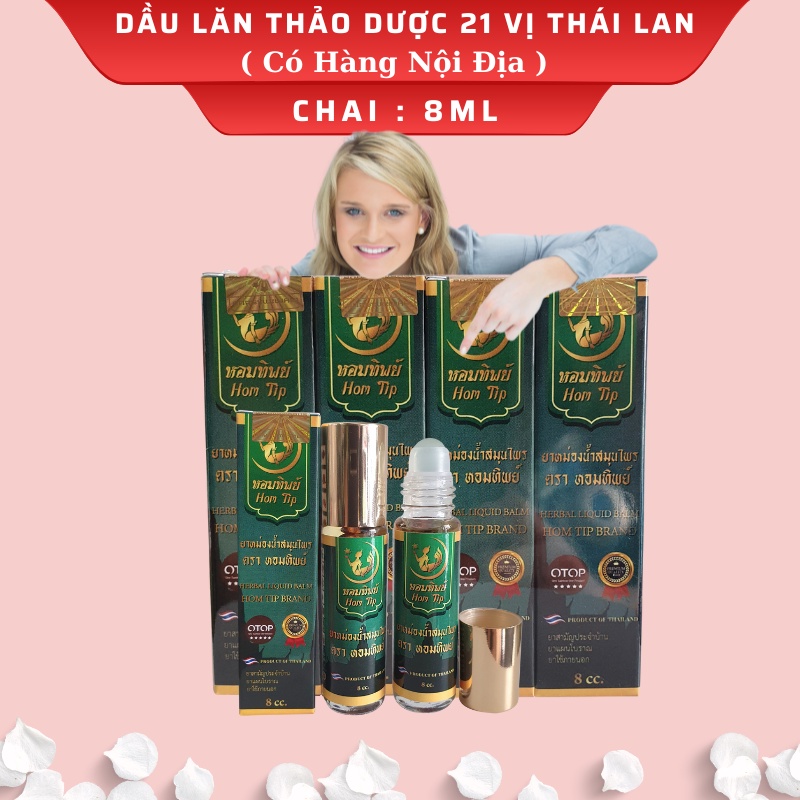 12 Dầu lăn thảo dược 21 vị OTOP Herbal Liquid Balm Hom Tip Thái Lan 8ml