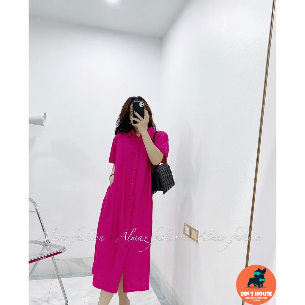 BÁN SỈ VÁY SUÔNG CỔ SƠ MI DÁNG DÀI HỒNG SEN