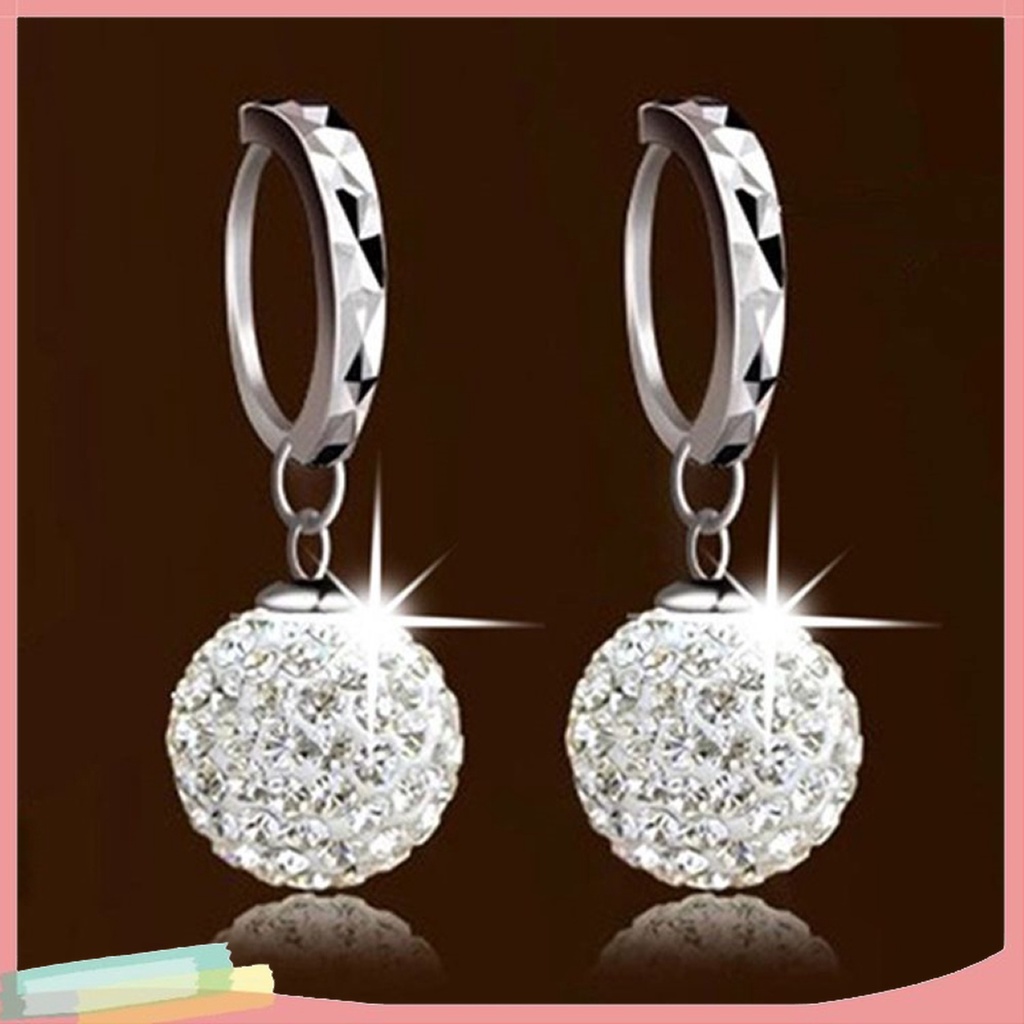 [LK] - - Bông Tai Đính Kim Cương Giả Hình Tròn Bằng Kim Loại Tinh Tế Cho Tiệc Tùng