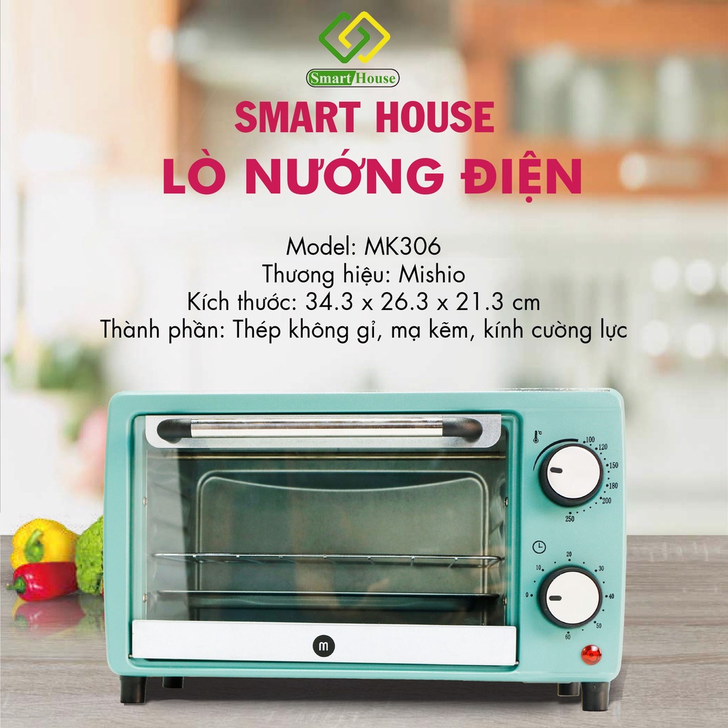 Lò Nướng Điện Mini Mishio MK306, Dung Tích 20 Lít, Dùng Để Nướng Và Quay Thực Phẩm Bảo Hành Chính Hãng 12 Tháng