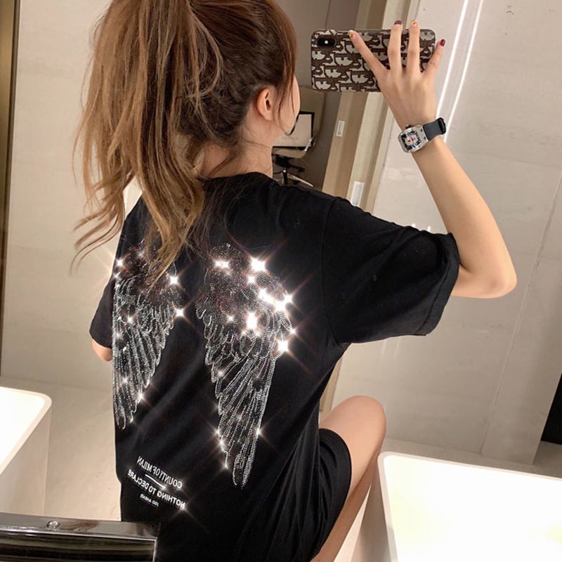 Áo thun 100% cotton ngắn tay dáng rộng dài vừa phải thời trang hè năm 2022 cho nữ 200kg