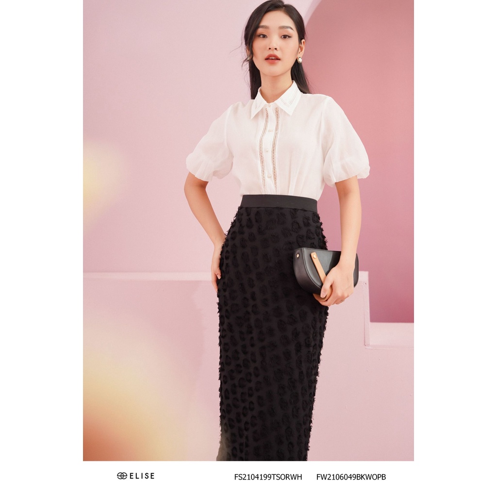 Áo sơ mi tơ trắng tay phồng thiết kế Elise FS2104199TSORWH