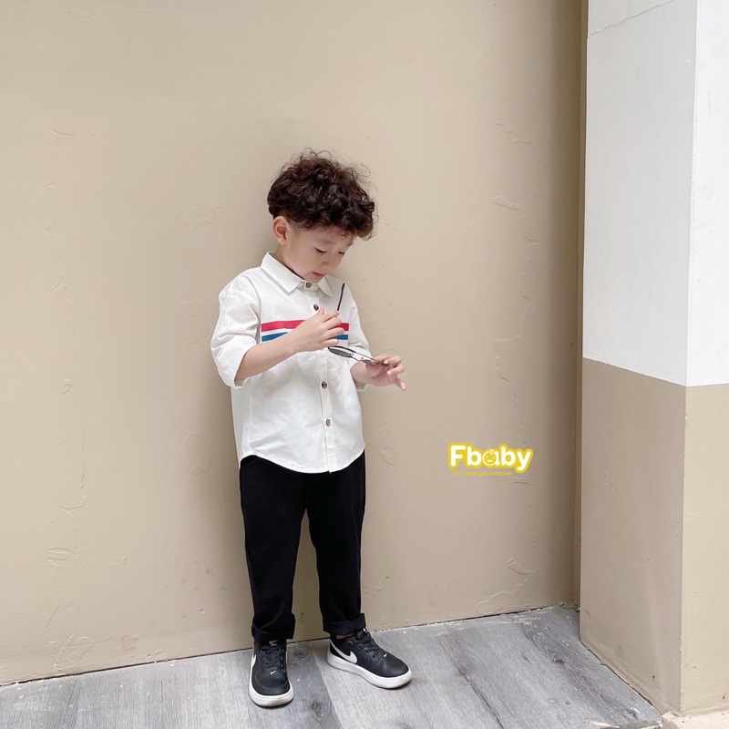 Set áo sơ mi + quần kaki đen cho bé trai Fbaby