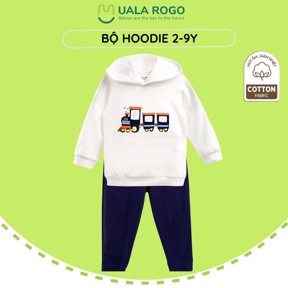 Bộ Hoodie bé trai Uala rogo 2-9 tuổi cotton nỉ có mũ bo ống dài tay thu đông giữ ấm 3835