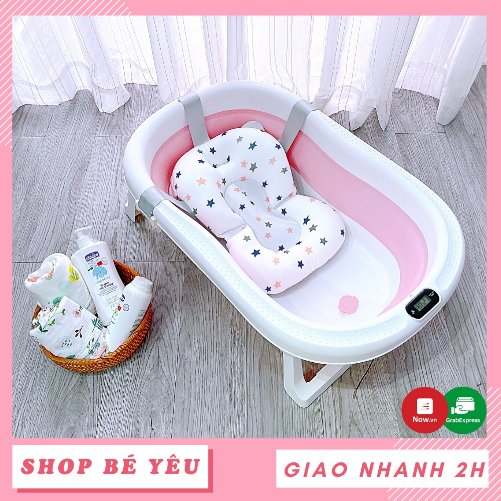 Chậu tắm cho bé sơ sinh 🌸 𝑭𝒓𝒆𝒆𝒔𝒉𝒊𝒑 🌸 Chậu tắm gấp gọn tiện dụng kèm phao cho bé yêu 9BABY có nhiệt kế