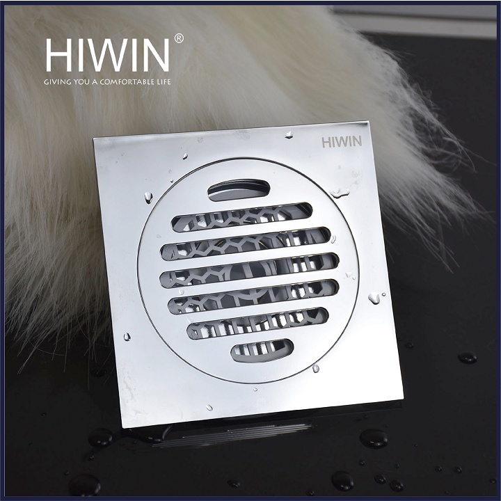 Phễu thoát sàn ngăn mùi hôi thoát nước nhanh đồng mạ crom kích thước 120x120mm HIWIN FD-1952
