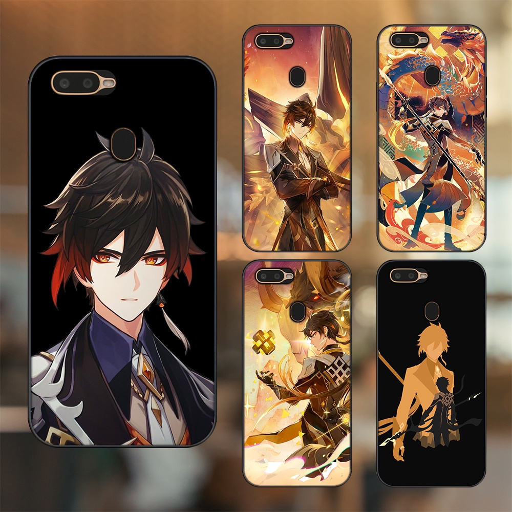 Ốp lưng Oppo A5S, A7, A12, F9 viền đen in hình Zhongli Genshin Impact