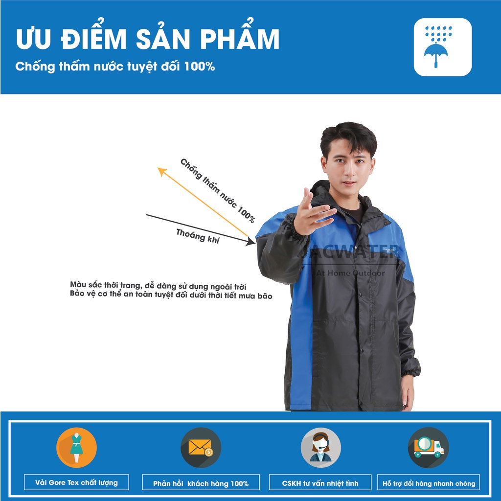 Áo mưa bộ nam nữ 2 lớp kiêm áo gió không thấm nước Gore Tex JACWATER V440