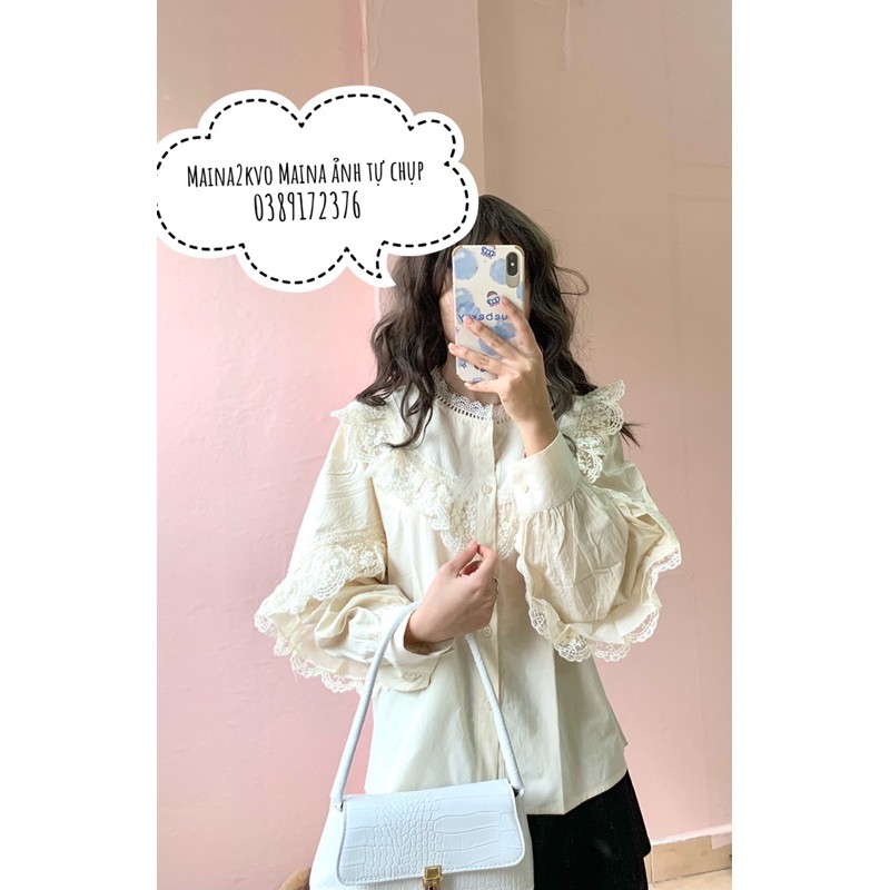 Áo sơ mi điệu cài cúc viền ren
