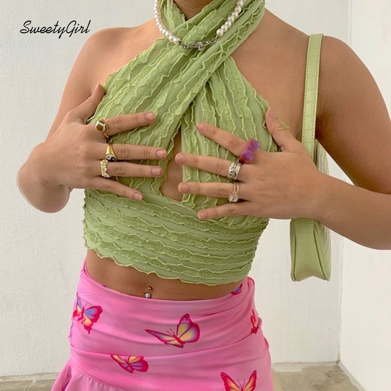 Áo tank top hở lưng màu trơn dáng ôm thời trang quyến rũ xinh xắn cho nữ