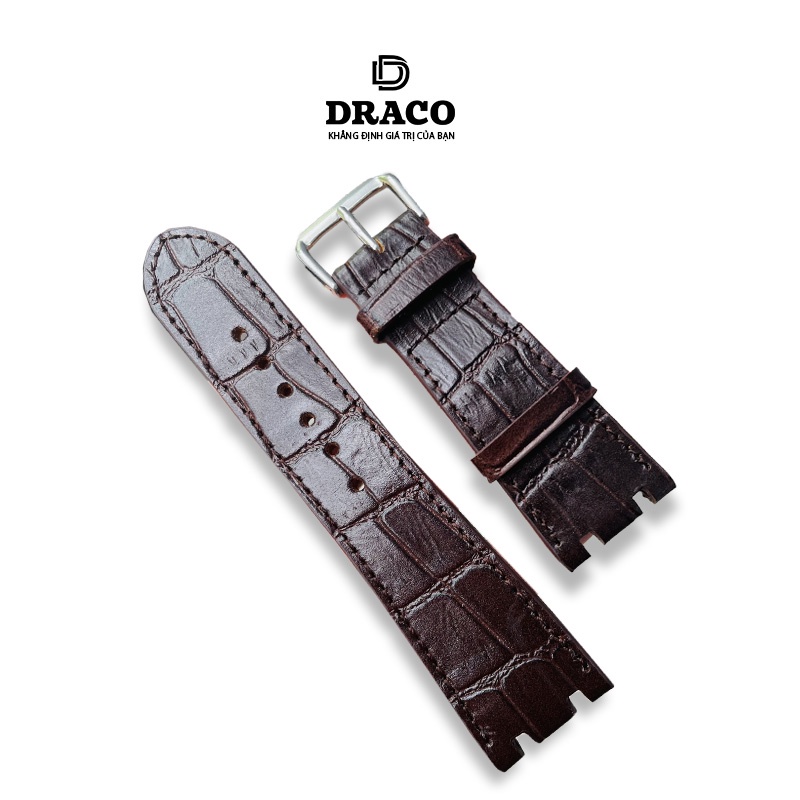 Dây da đòng hồ Draco DDDH06 màu nâu - size 25 nam [Tặng kèm khóa] chấy liệu da bò thật cao cấp dập vân cá sấu