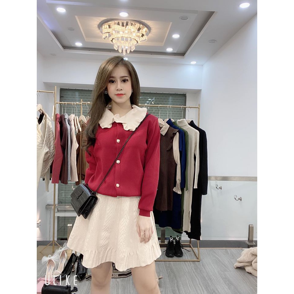 SET ÁO LEN CỔ SEN CHÂN VÁY XÒE