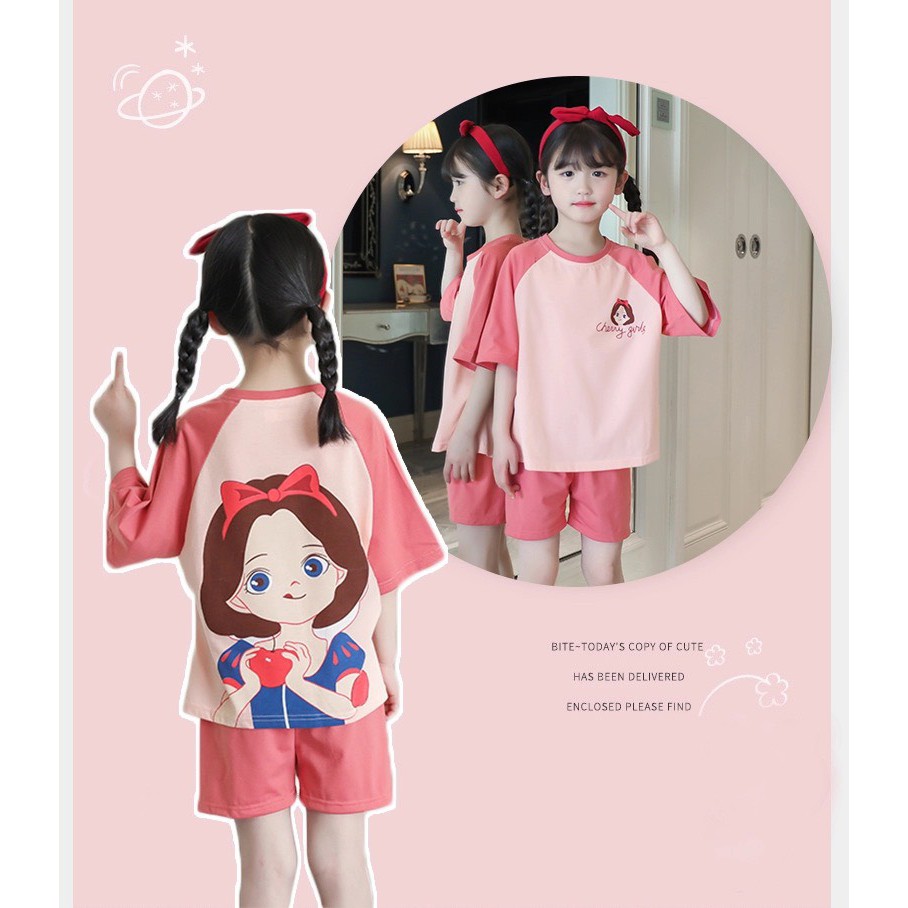 Bộ Cộc Tay Cotton Cao Cấp 2021 Cho Bé Gái Mùa Hè Hoạ Tiết Hoạt Hình Kidstore | Size 10-35kg