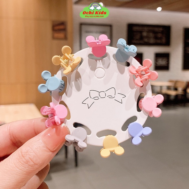 Set 10 kẹp mái nhỏ tết tóc cho bé nhiều màu, cặp tóc mái, kẹp tóc nơ bé gái mầm non tiểu học