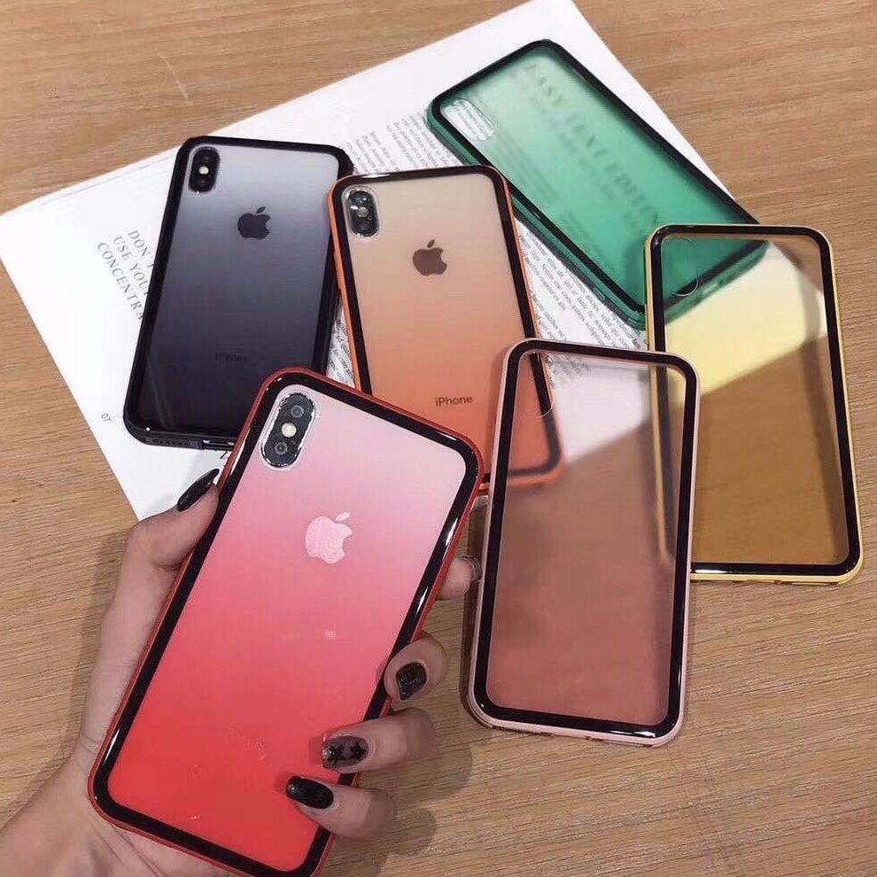 ❧ Ốp điện thoại lưng iPhone Net red x mobile phone case transparent gradient color iphoneXR/6s/7/8plus anti-drop silicone all-inclusive soft cover