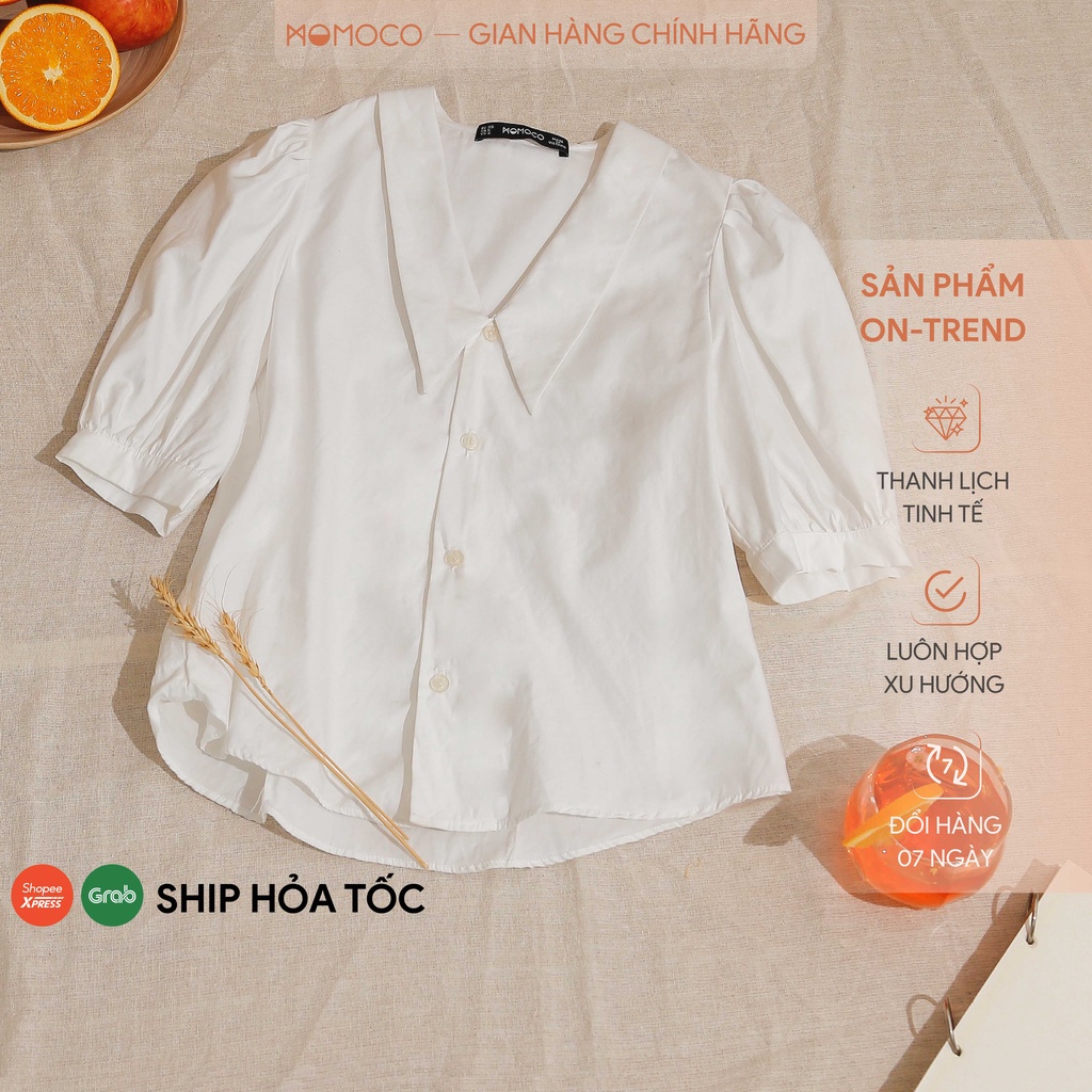 Áo Sơ Mi Cổ Tim MOMOCO Tay Bồng Kiểu Dáng Thanh Lịch M2916