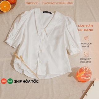 Áo Sơ Mi Cổ Tim MOMOCO Tay Bồng Kiểu Dáng Thanh Lịch M2916