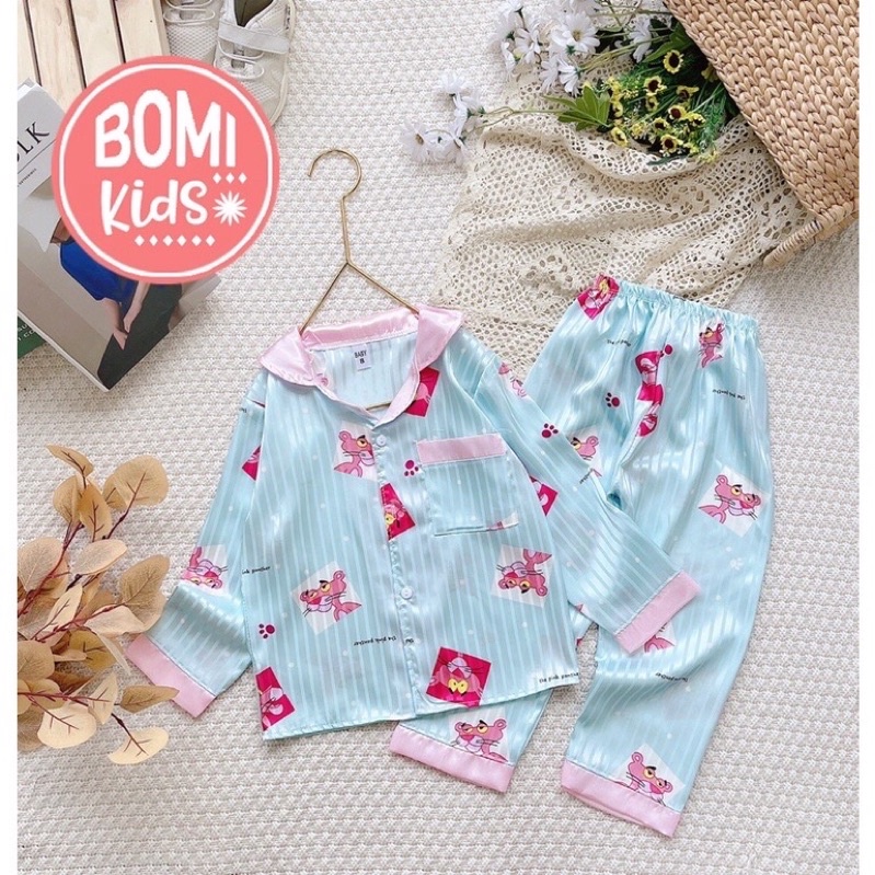 [ 19kg - 36kg ] Bộ Mặc Nhà Pijama Lụa Cao Cấp Tay Dài Cho Bé Gái