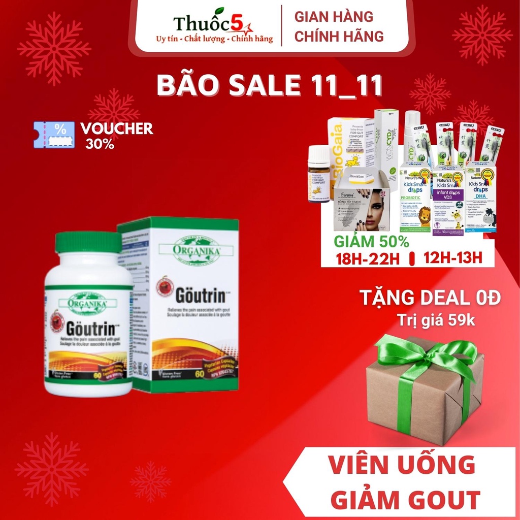 [GIÁ GỐC] GOUTRIN ORGANIKA Viên uống giảm đau nhứt, giảm gout, giảm axit uric hiệu quả hộp 60 viên