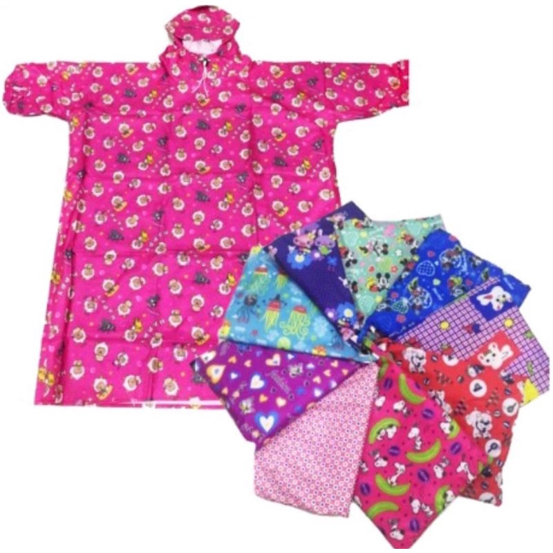 Áo mưa Bít 2 bên, không xẻ tà trẻ em, vải dù chống thấm- cao cấp, loại 1, đủ size, họa tiết hình thú bé từ 4-12 tuổi.