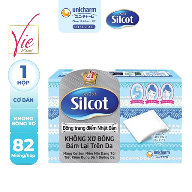 Bông tẩy trang Silcot Nhật Bản Hộp 82 miếng xanh dương - Bông Silcot Unicharm XANH DƯƠNG 82 miếng