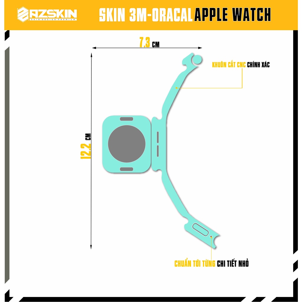 Miếng Dán Skin Apple Watch Oracal Xanh Ngọc |SK_AWORC14| Chất Liệu Film Nhập Khẩu, Tạo Khuôn Cắt CNC, Dễ Dán Tại Nhà