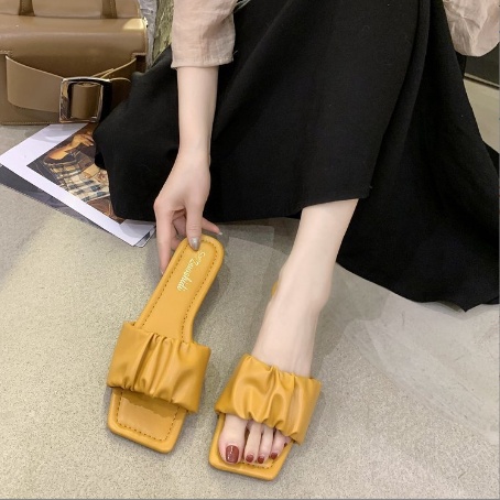 Dép Quai Ngang Nữ Bèo Nhún Tiểu Thư - Dép Lê Nữ Mũi Vuông Nhún Bèo Sành Điệu Mang Cực Êm Chân