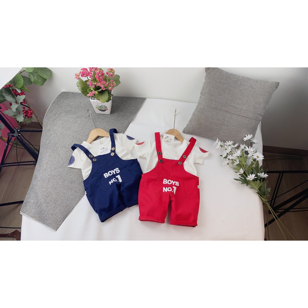 Yếm kaki boys no.1 kèm áo thun cotton sành điệu cho bé