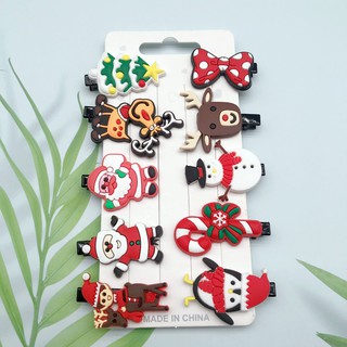 Set 10 cái kẹp tóc noel, set 10 kẹp tóc giáng sinh ông già noel, cây thông, người tuyết