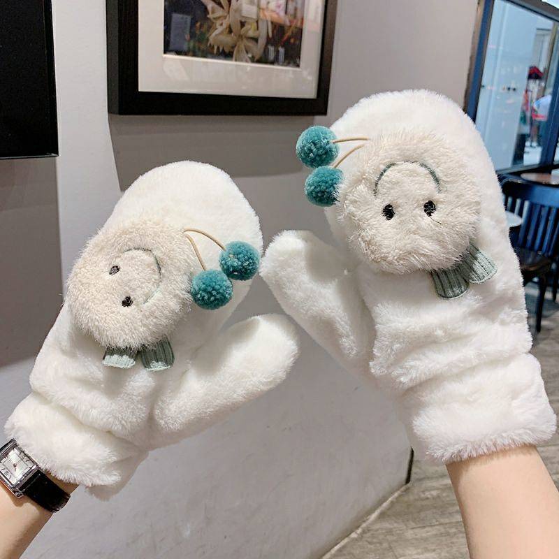 Găng tay giữ ấm mùa đông bằng cotton lông cừu mềm mại phong cách Hàn Quốc dễ thương cho nữ