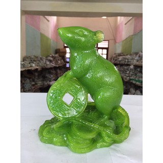 TƯỢNG ĐÁ PHONG THỦY CON CHUỘT ĐỨNG TRÊN ĐỒNG TIỀN XANH NGỌC - V1X
