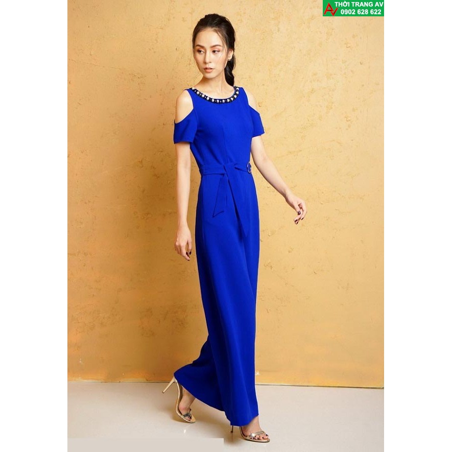 Jumpsuit - Đồ bay dài ống rộng khoét vai cổ đính hạt đầy sang trọng - AV5780