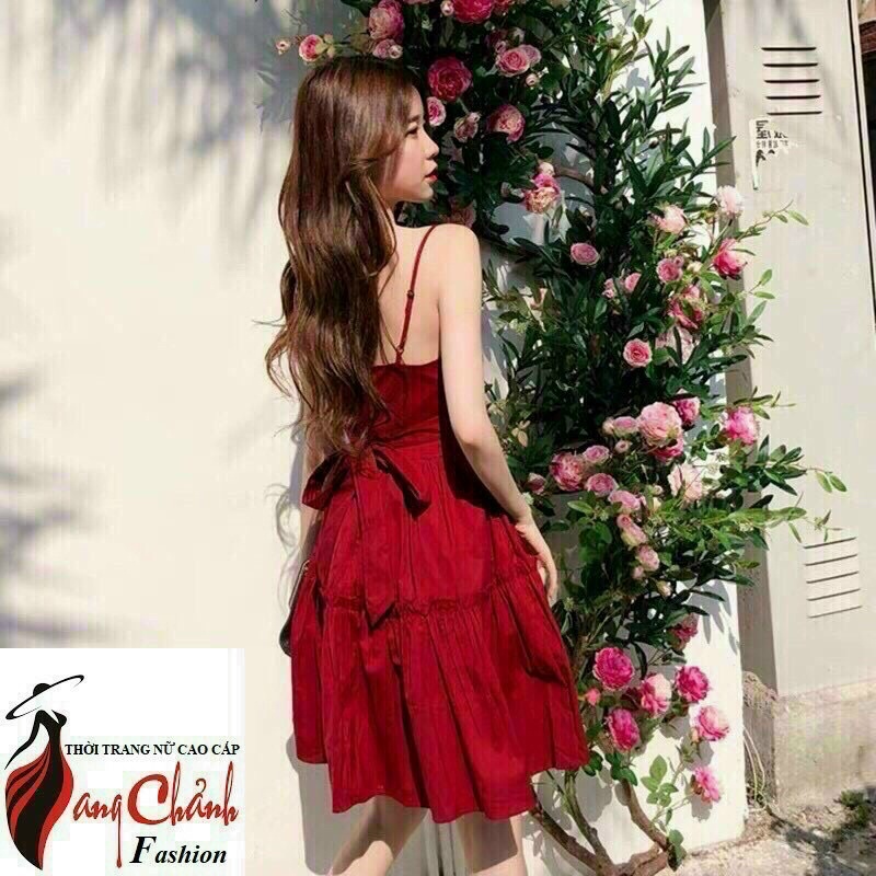 Đầm dự tiệc dáng xoè hai dây nhún tầng có mút ngực dịu dàng gợi cảm giá rẻ | BigBuy360 - bigbuy360.vn