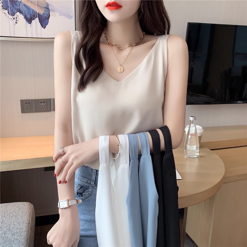 Áo hai dây bản to phong cách 4 màu sang chảnh