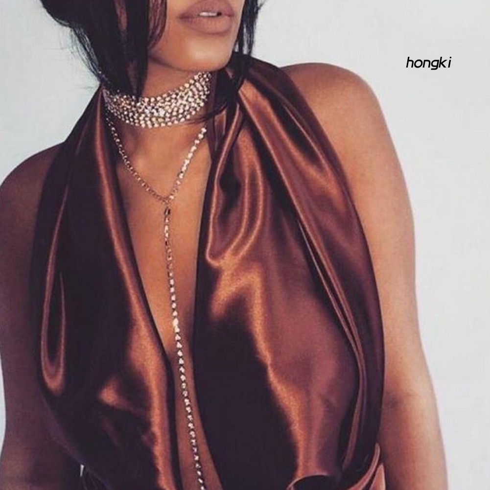 Vòng cổ choker nhiều lớp đính kim cương giả thời trang cho nữ