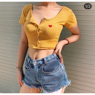 [Ảnh_thật_cuối] Áo croptop gài nút thêu tim