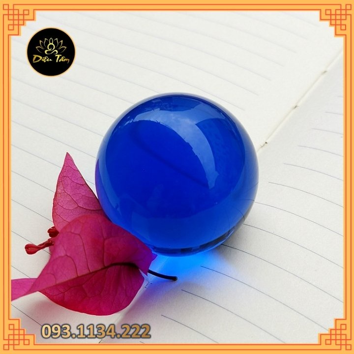 Quả cầu phong thủy pha lê màu xanh dương size 8cm, 10cm hợp mệnh Mộc, mệnh Thủy đồ phong thủy trang trí